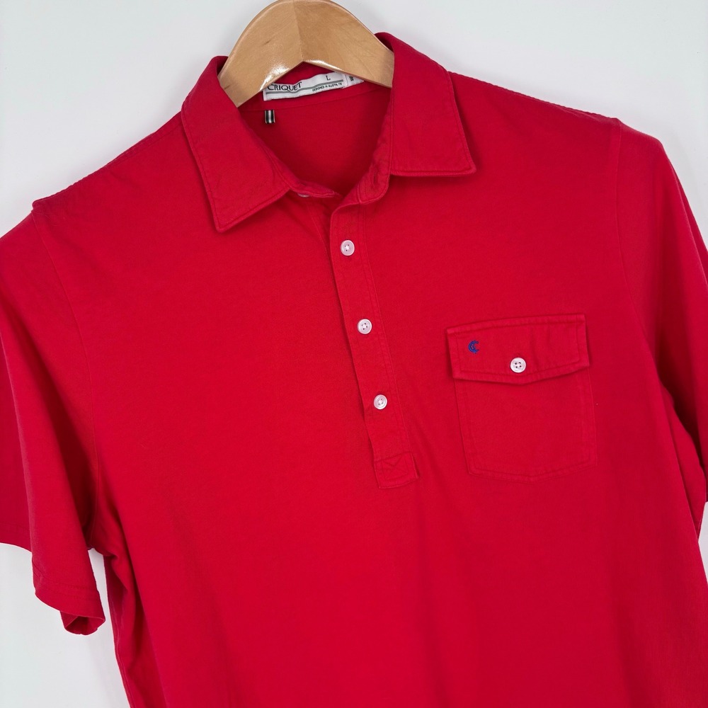 Criquet The Players Shirt Red Polo Mens Large Short Sleeve Pocket Organic Cotton